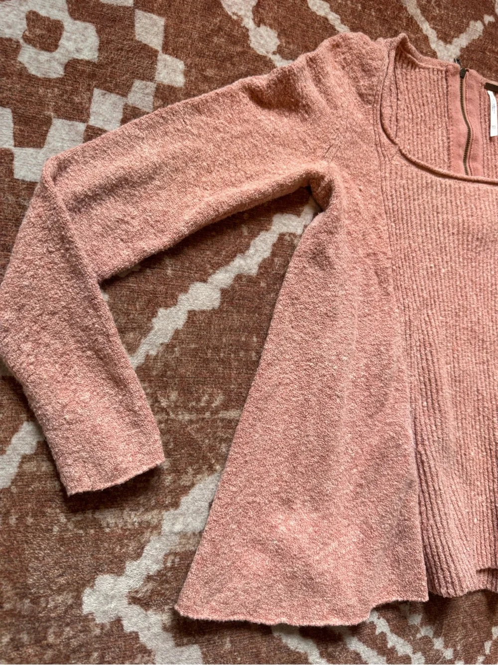Free people boucle textured baby doll scoop square neck ribbed sweater xs